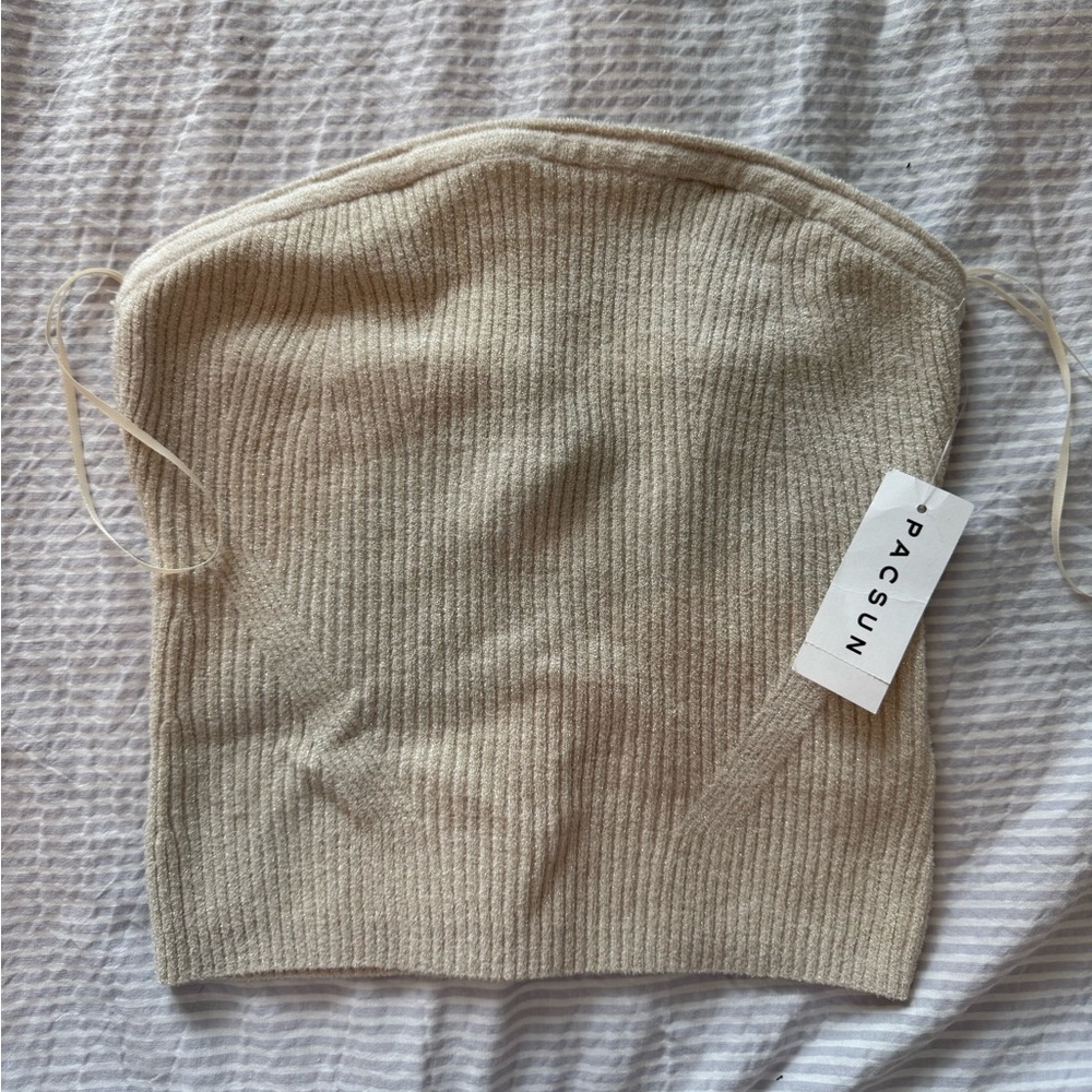 PacSun tan/ creme sparkly knit tube top size medium NWT